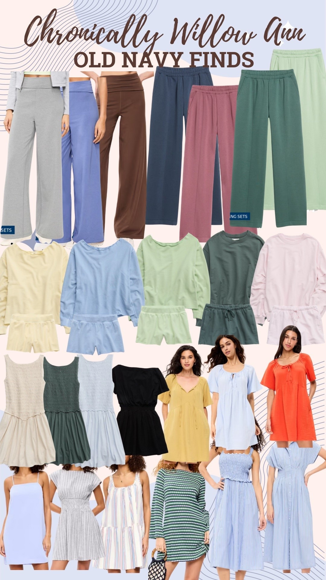Old navy finds that are perfect for your closet staples. These are great sets for summer. Colorful clothing to use as a capsule for summer. Cozy sweats, gorgeous dresses for any event in the summer, they are comfy and flowy and beautiful  

#LTKSaleAlert #LTKootd #LTKSeasonal