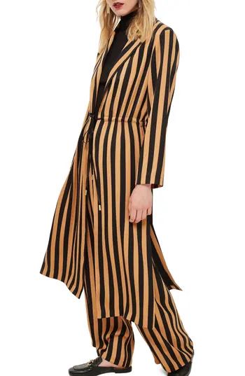 Women's Topshop Stripe Duster Jacket, Size 2 US (fits like 0) - Brown | Nordstrom