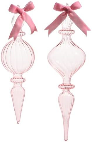 Raz Imports Jingle & Cocoa 11" Clear Pink Blown Glass Finial Ornament, Asst of 2 | Amazon (US)