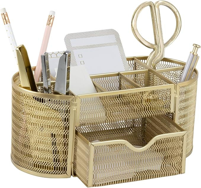 Beautiful Gold Desk Organizer - Made of Metal with Gold Finish - Gold Desk Accessories - Storage ... | Amazon (US)