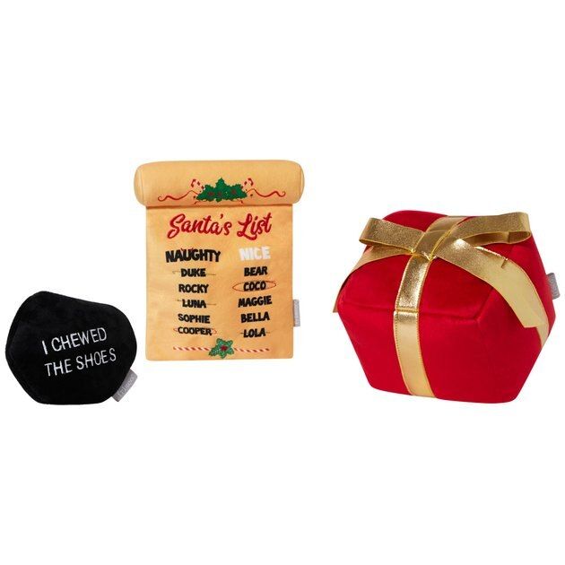 Frisco Holiday Santa's List, Lump of Coal & Gift Plush Squeaky Dog Toy, 3 count | Chewy.com