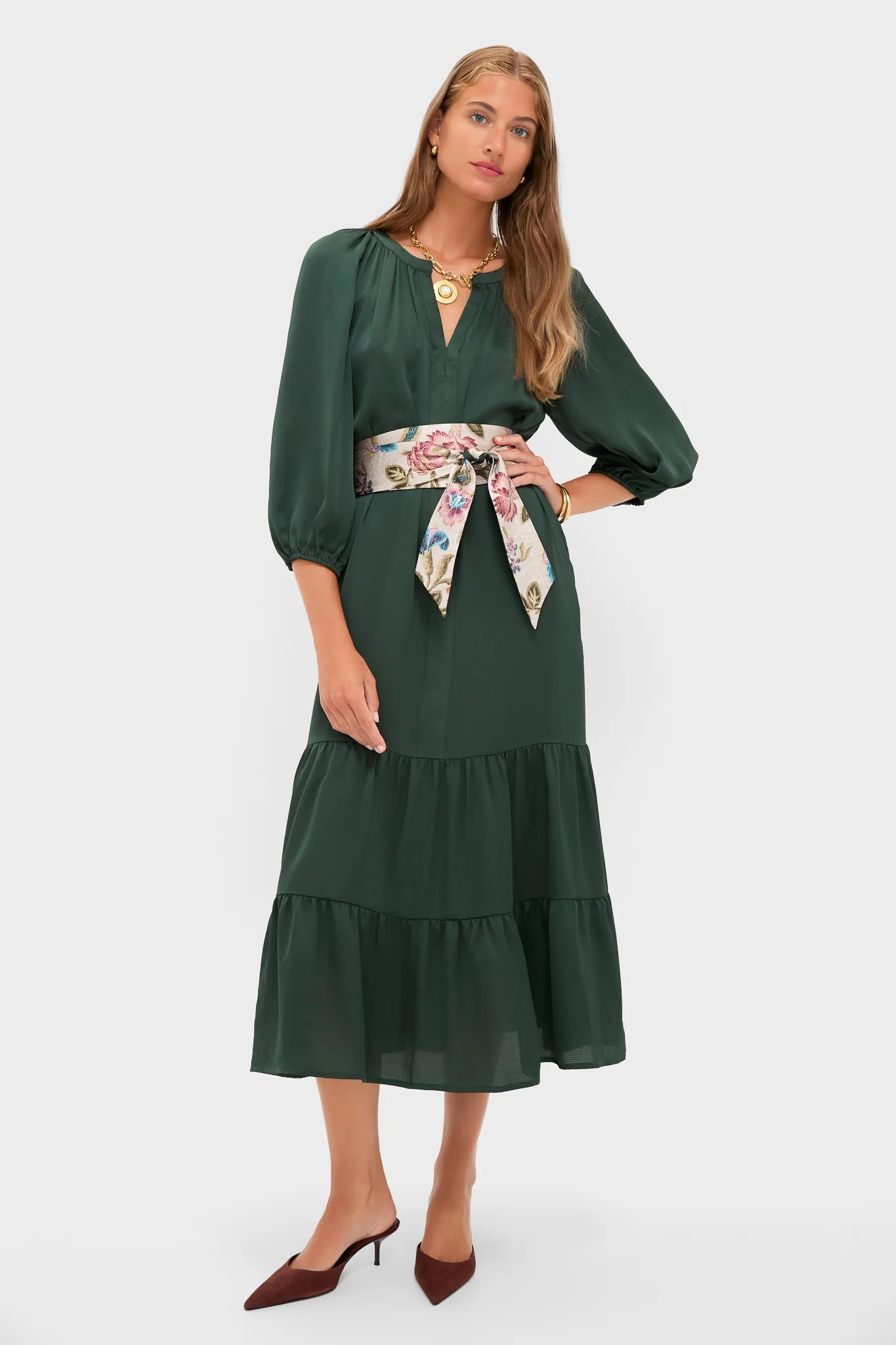 Dark Green Hammered Satin Lyles Dress | Tuckernuck (US)