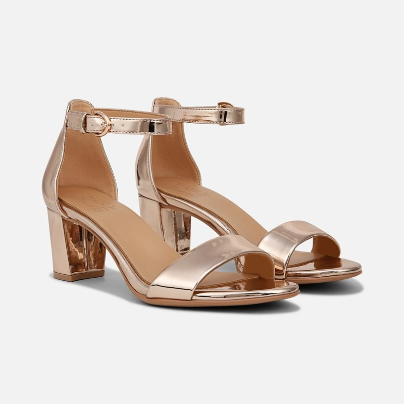 Naturalizer Vera Dress Sandals, Rose Gold Leather, 5.5M Almond Toe, Block Heels, Ankle Strap | Naturalizer