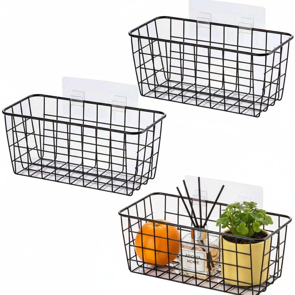3 Set LeleCAT Adhesive Over the Cabinet Door Wire Baskets for Organizing for Kitchen Food Pantry ... | Amazon (US)