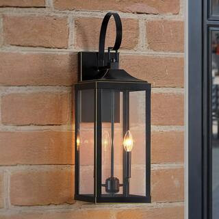 25.7 in. 2-Light Bronze Non Solar Large Outdoor Wall Lantern Sconce Light | The Home Depot