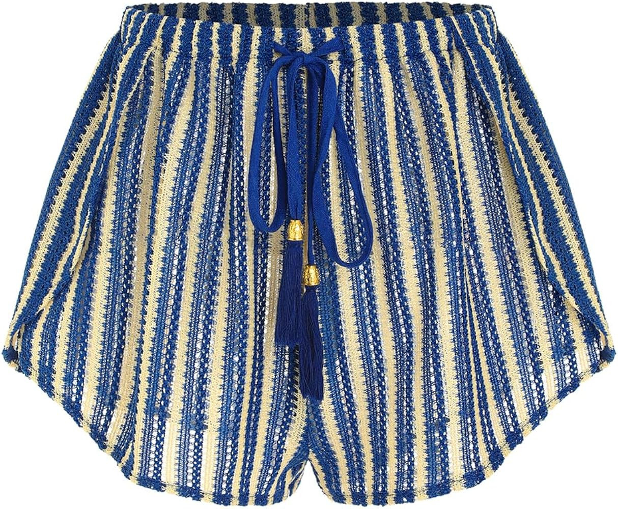 ZAFUL Womens Crochet Cover Up Shorts for Beach High Waisted Swim Bottom | Amazon (US)