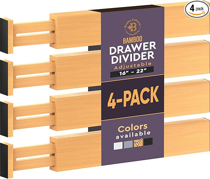 4 Pack Drawer Dividers Bamboo 2.6" High, 16-22" Adjustable Drawer Organizers for Clothes, Expanda... | Amazon (US)