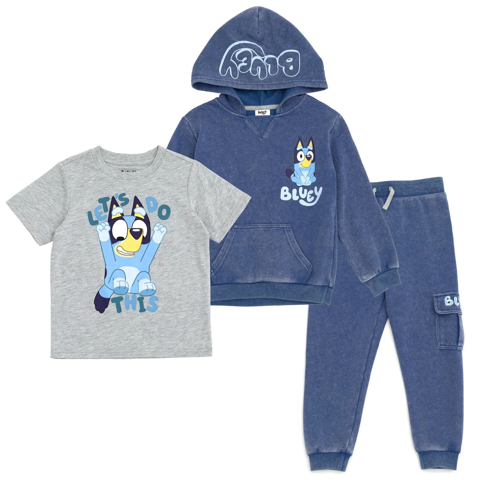 Bluey Fleece Waffle Knit Pullover Hoodie T-Shirt and Jogger Pants 3 Piece Outfit Set Toddler | Walmart (US)