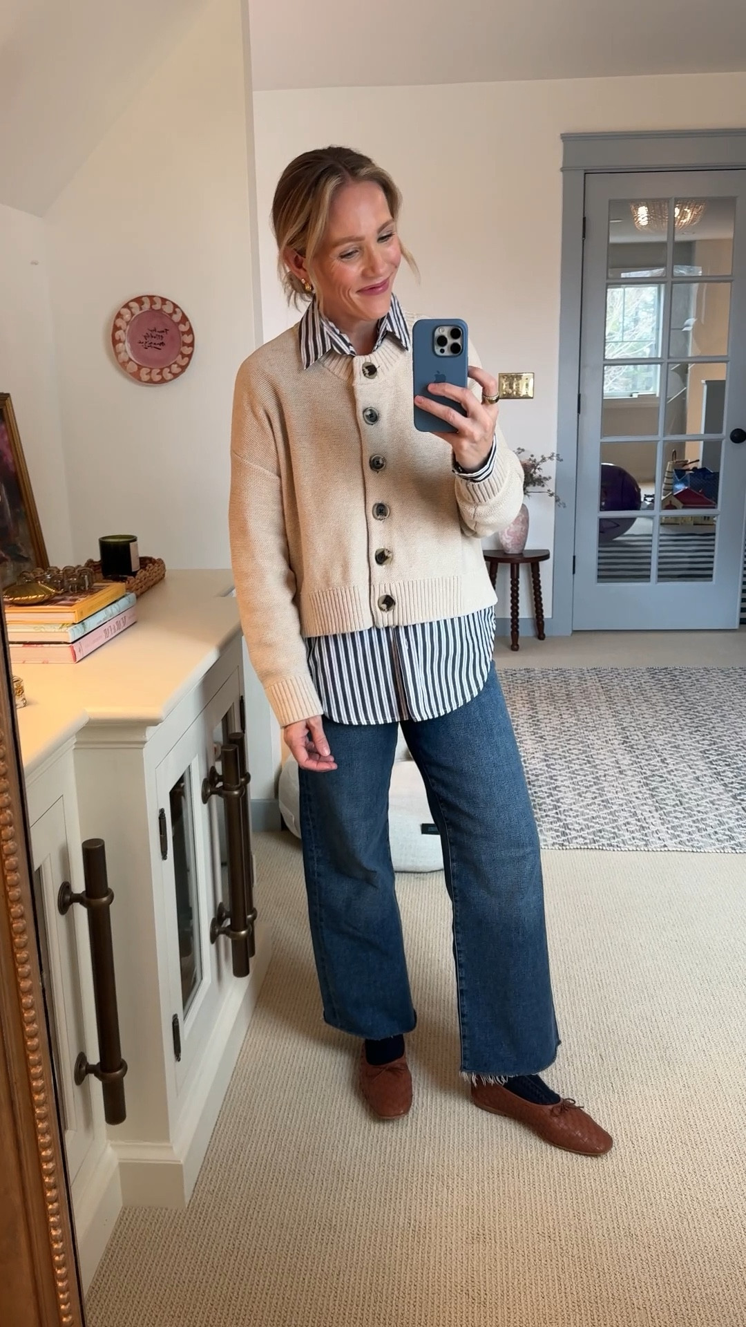 Wearing my regular size small in all under-$60 cotton cardigans ~ but the lady sweater jacket style is a closer fit so consider sizing up. Well under $50 stripe cotton poplin button down wearing a small

 More colors in each along with the under $100 woven flats, fit is true to size. Linked more @onequince favorites too!  #quincepartner @Shop.LTK #liketkit

#LTKFindsUnder100 #LTKootd #LTKFindsUnder50