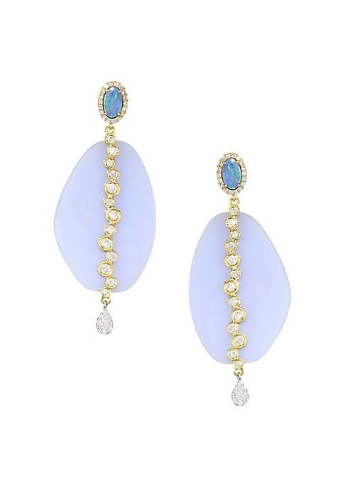 Meira T Women's 14K Gold, Chalcedony, Opal & Diamond Drop Earrings - Blue | Saks Fifth Avenue
