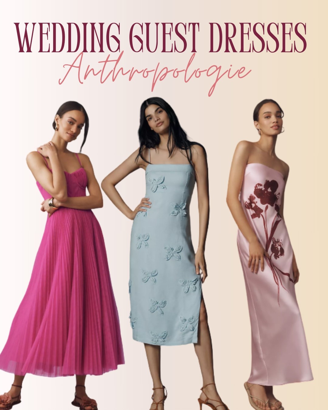 These Anthropologie wedding guest dresses are perfect for spring and summer celebrations. The hot pink pleated dress adds a playful pop of color, the powder blue midi dress features delicate embroidered butterflies, and the blush satin slip dress is elevated with bold floral appliqué—each silhouette is flattering and elegant. Shop these chic wedding guest looks now on the LTK app for stylish event-ready options!

#LTKSeasonal #LTKTravel