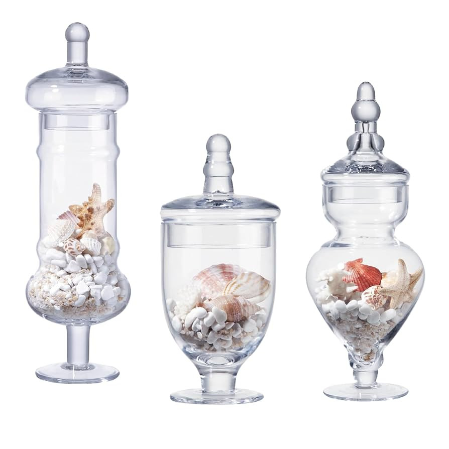 Set of 3 Apothecary Jar Glass Decorative Candy Jars Elegant Storage Candy Buffet Display, Wedding... | Amazon (US)