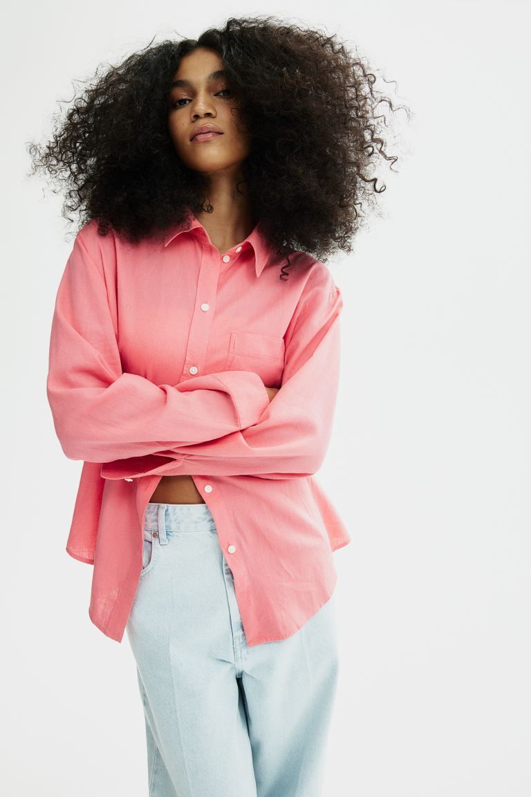 Linen-blend Shirt - Pink - Ladies | H&M US | H&M (US + CA)