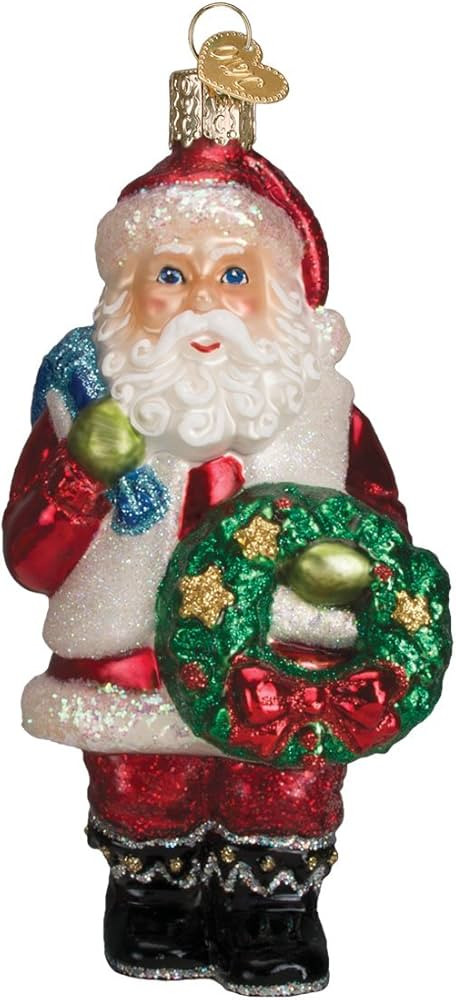 Old World Christmas Ornaments Glass Blown Ornaments for Christmas Tree, Santa with Wreath | Amazon (US)