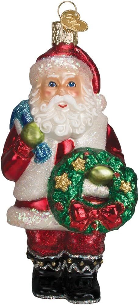 Old World Christmas Ornaments Glass Blown Ornaments for Christmas Tree, Santa with Wreath | Amazon (US)