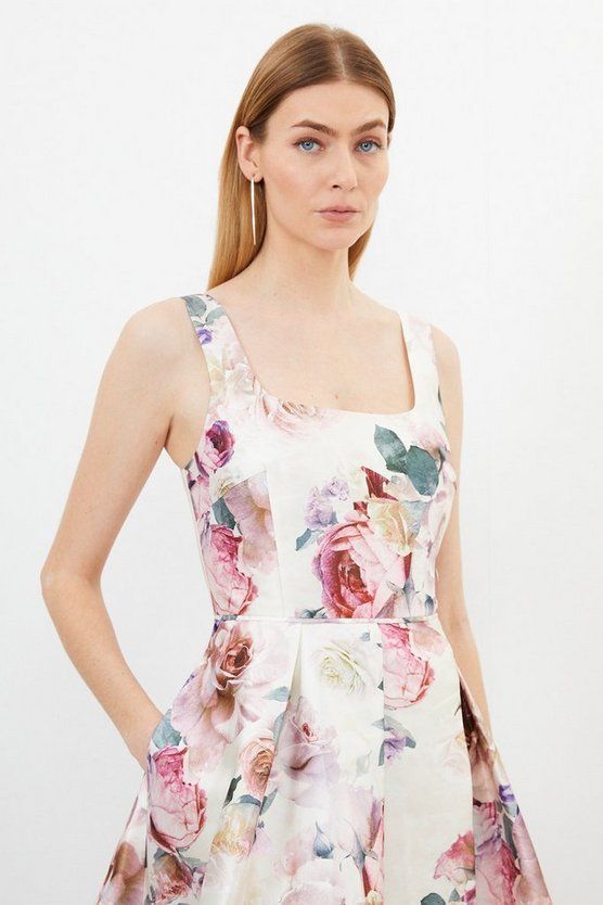 Romantic Floral Print Prom Woven Maxi Dress | Karen Millen UK + IE + DE + NL