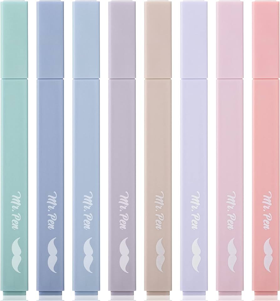 Mr. Pen- Cute Aesthetic Pastel Highlighters Set, 8 pcs, Chisel Tip, Morandi Colors, No Bleed Bibl... | Amazon (US)