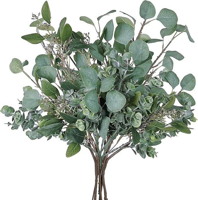 Winlyn 7 Pcs Artificial Silver Dollar Eucalyptus Leaves Sprays Greenery Stems Bulk Green Twigs an... | Amazon (US)