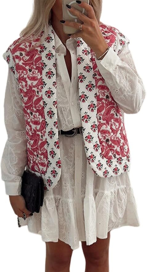 Wyeysyt Women's Cropped Floral Quilted Vest Lightweight Printed Sleeveless Puffer Padded Coat Gil... | Amazon (US)