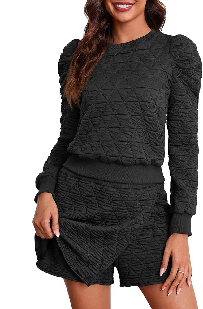 Fisoew Women's 2 Piece Lounge Wear Set Long Sleeve Argyle Sweatshirts and Wrap Skorts Casual Sets | Amazon (US)