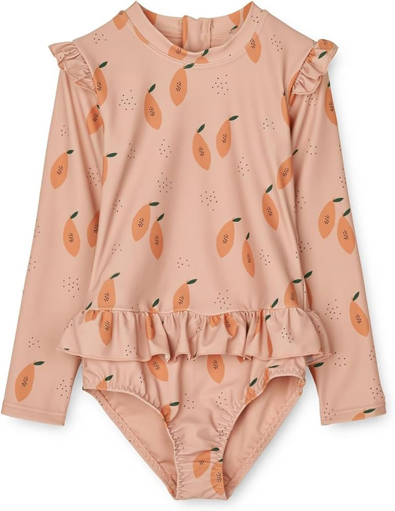 LDIOIF Girls One Piece Swimsuits Zipper Rash Guard Long Sleeve Bathing Suit with Ruffle Hem UPF50... | Amazon (US)