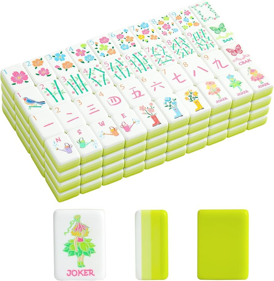 American Mahjong Tile Set, (4-Layer) 160 Green Acrylic Engraved Mahjong Tiles, Mahjong Tile Bag a... | Amazon (US)