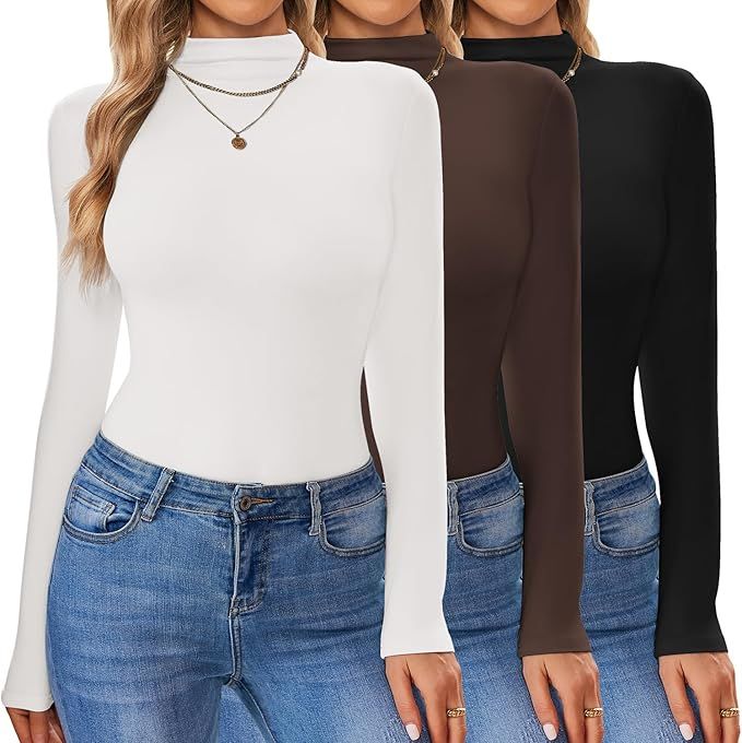 Ekouaer 3 Pack Turtleneck Shirt Women Long Sleeve Mock Neck Slim Fit Tops Winter Thermal Base Lay... | Amazon (US)