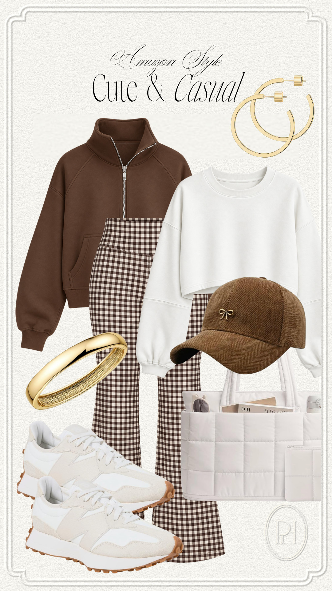 Love these cute Amazon finds for a casual fall look!

fall fashion, fall style, fall looks, fall outfit, mom looks, mom style, mom outfit, casual looks, casual outfit, casual style, athleisure, gingham leggings, flared leggings, gold hoop earrings, gold bangle bracelet, brown pullover, half-zip sweatshirt, copped sweatshirt, white sweatshirt, white sneakers, neutral shoes, tennis shoes, trainers, white tote bag, puffer tote bag, casual laptop bag, brown baseball cap 

 #LTKgrwm #LTKootd #LTKmomlife