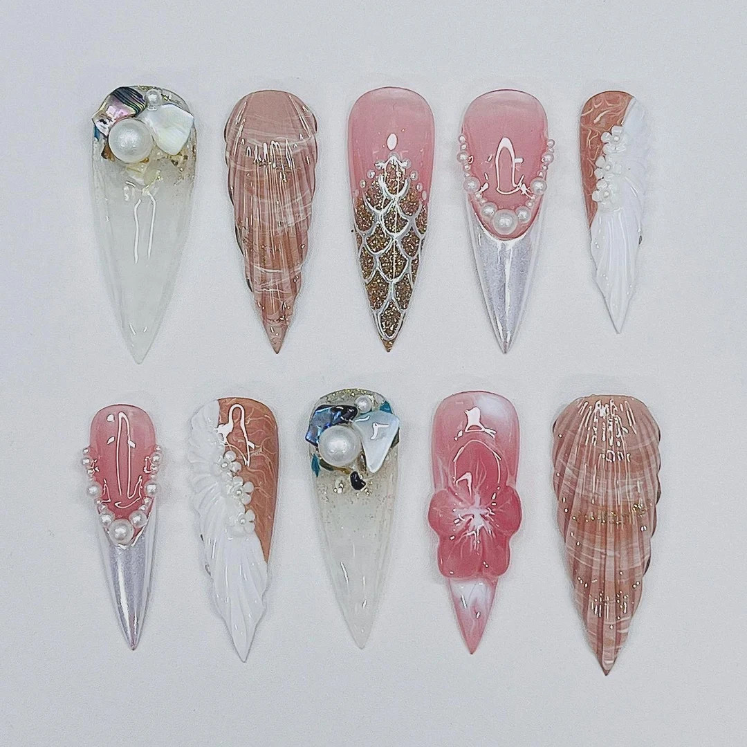 Beach Holiday Summer Vibe Long Stiletto Press on Nail, Custom Handpainted Acrylic Summer, Spring ... | Etsy (US)