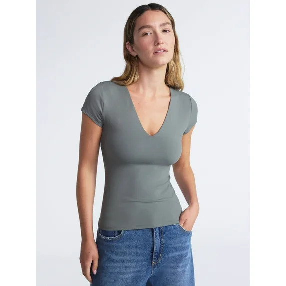 Scoop Women's and Women’s Plus Ultimate Refined Contour V Neck Tee, Sizes XS-4X | Walmart (US)