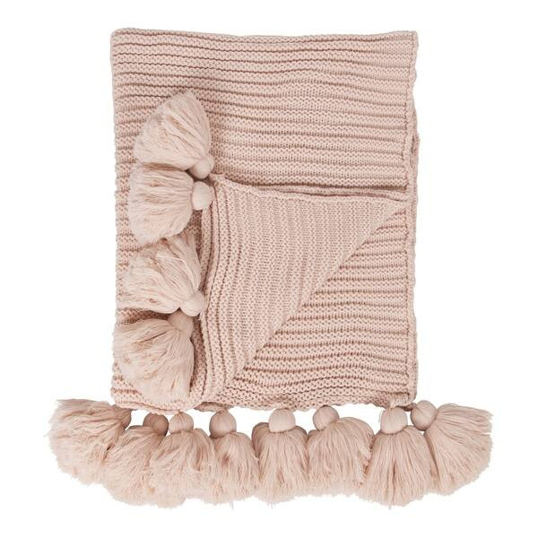 Kate and Laurel Tassey Knit Ribbed Blanket with Tassels - Pink | Bed Bath & Beyond