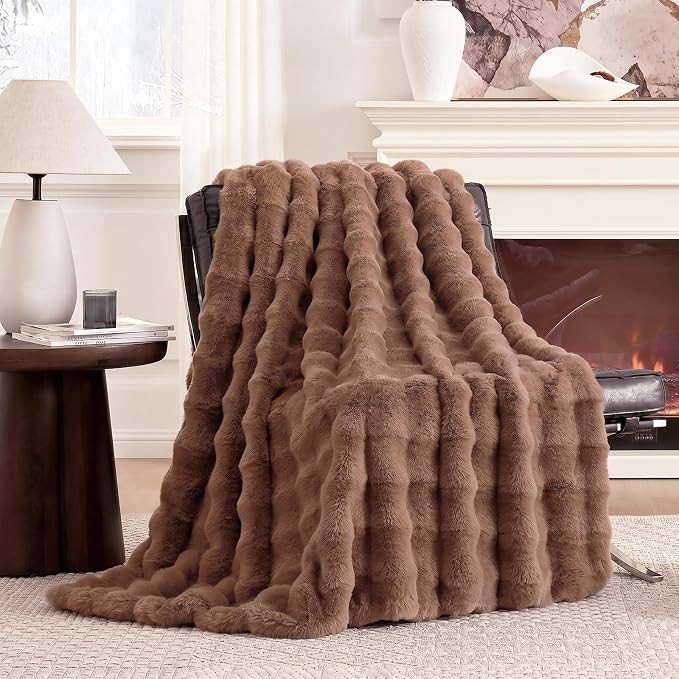 Cozy Bliss Faux Fur Throw Blanket for Couch, Fuzzy Soft Plush Thick Bubble Blanket for Sofa Bedro... | Amazon (US)