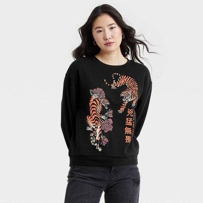 Women's Lunar New Year Tiger Graphic Sweatshirt - Black | Target
