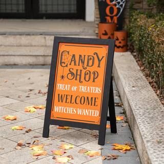 Glitzhome 24 in. H Halloween Yard Standing Decor Wooden "Candy Shop" Standing Easel Sign or Hangi... | The Home Depot