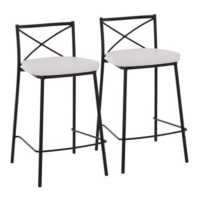 25" Faux Leather Contemporary Fixed-Height Counter Stool with X-Back and Metal Frame for Home Kitchen or Bar (Set of 2) | Target