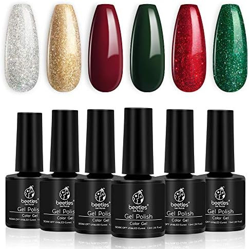 Beetles Gel Nail Polish Set, Chrismas New Year Kit Sparkle Green Glitter Gold Silver Dark Green D... | Amazon (US)