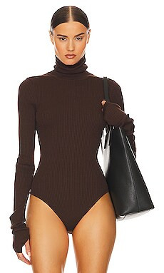 Helsa Edita Turtleneck Bodysuit in Dark Brown from Revolve.com | Revolve Clothing (Global)