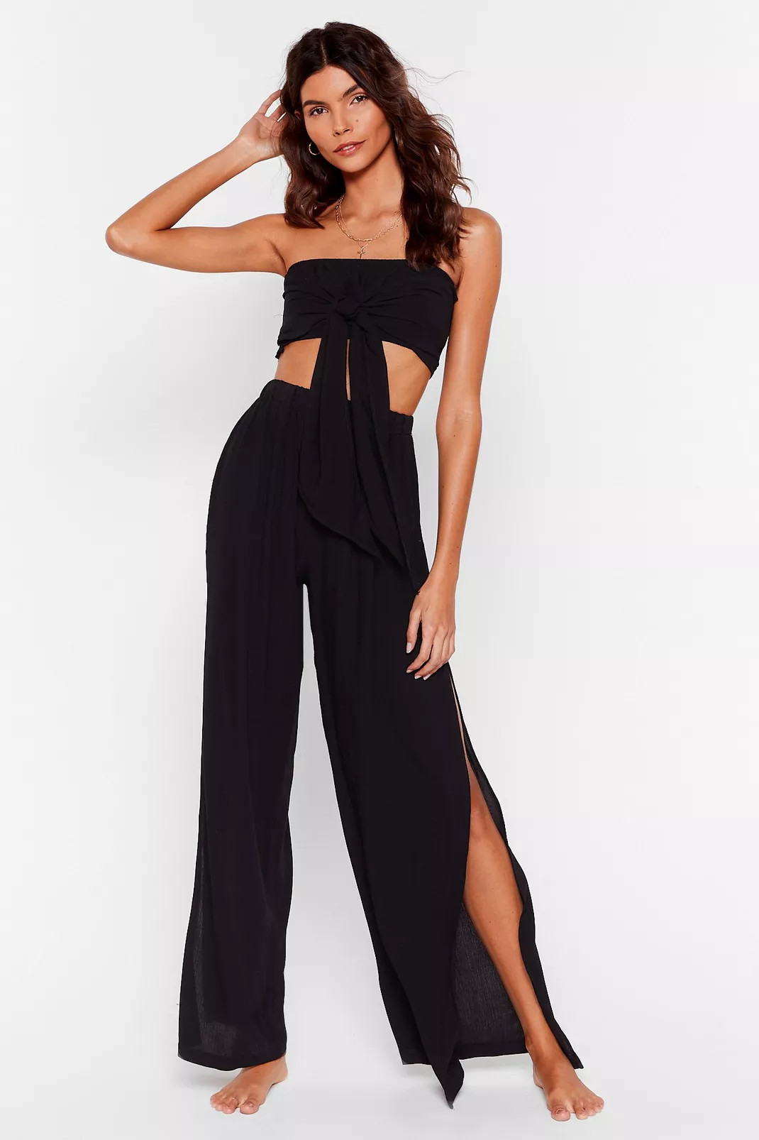 Crinkle Slit Wide Leg Cover Up Pants | Nasty Gal (US)