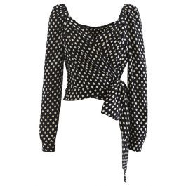 Spotted Tie Waist Wrap Crop Top in Black | Chicwish