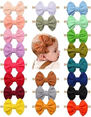 21 PCS Big Bows Baby Nylon Headbands Hairbands Hair Bows Elastics for Baby Girls Newborn Infant Todd | Amazon (US)