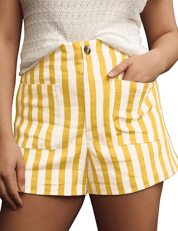 Women Striped Linen High Waisted Wide Leg Summer Casual Button Shorts 2024 Y2k Color Block Boxer ... | Amazon (US)