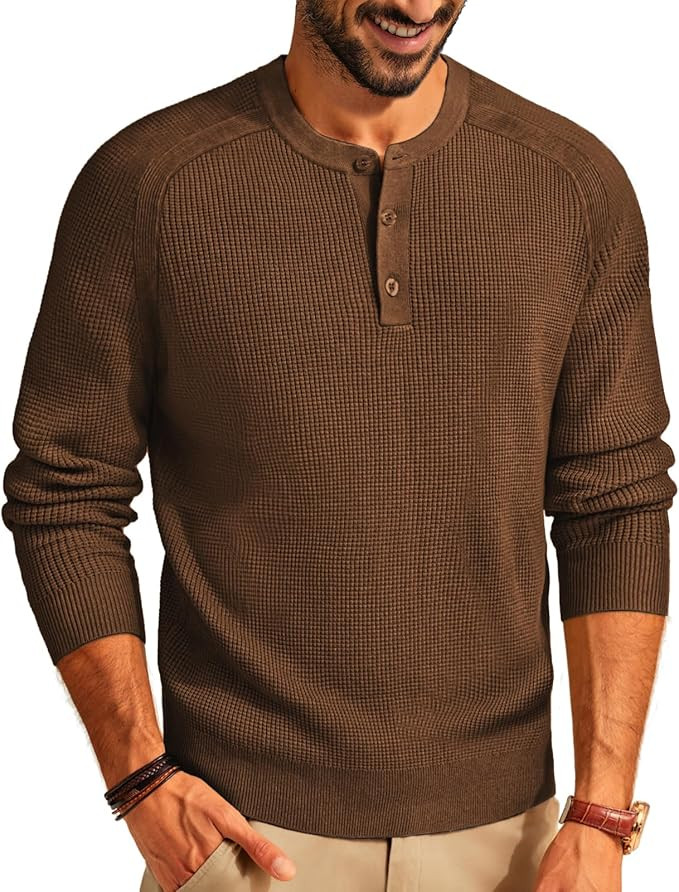 PJ PAUL JONES Mens Sweater Waffle Crewneck Pullover Sweaters Henley Sweater | Amazon (US)