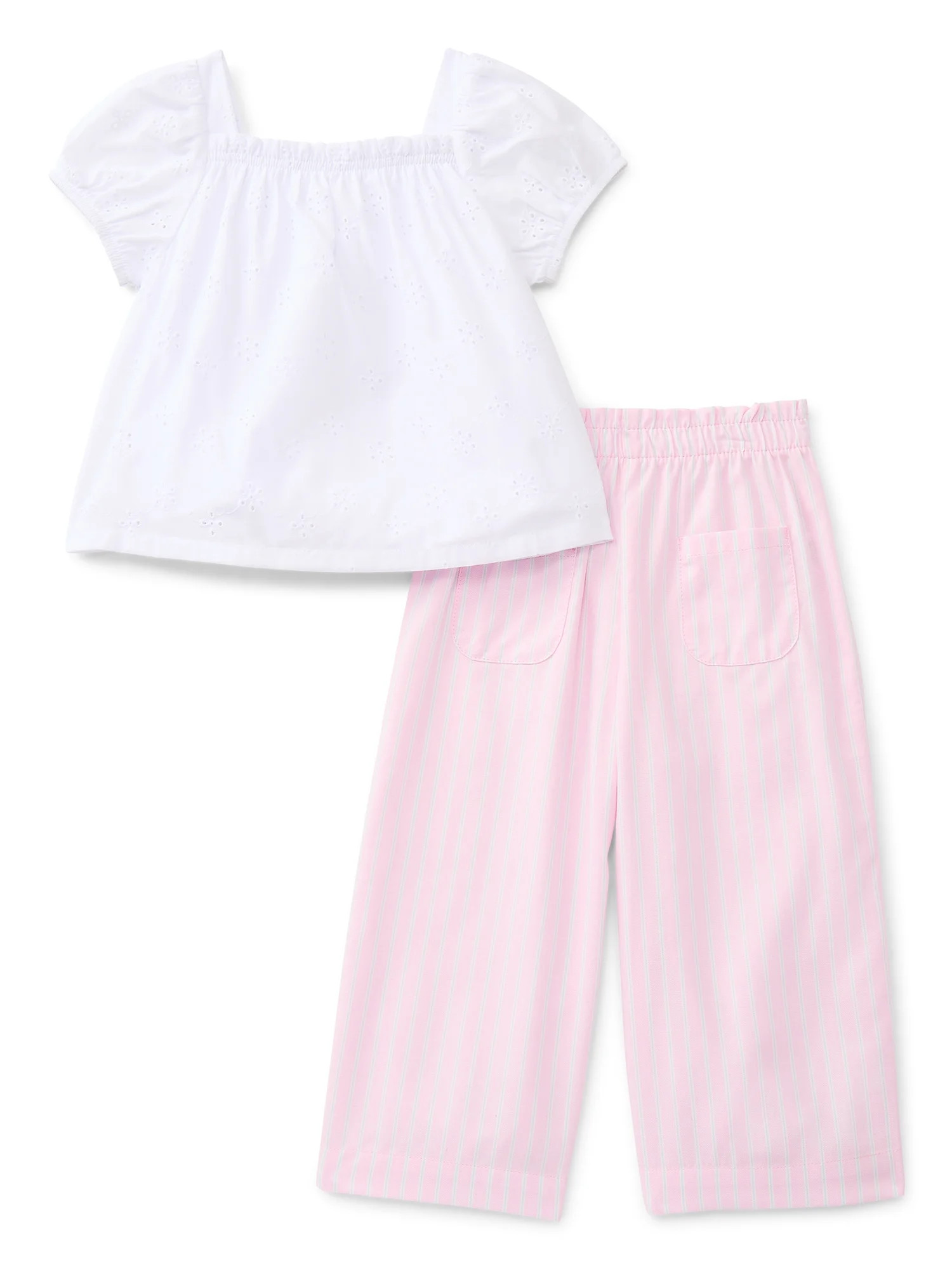 Wonder Nation Toddler Girls' Cotton Eyelet Top and Wide Leg Pants Set, 2-Piece, Sizes 12M-5T | Walmart (US)
