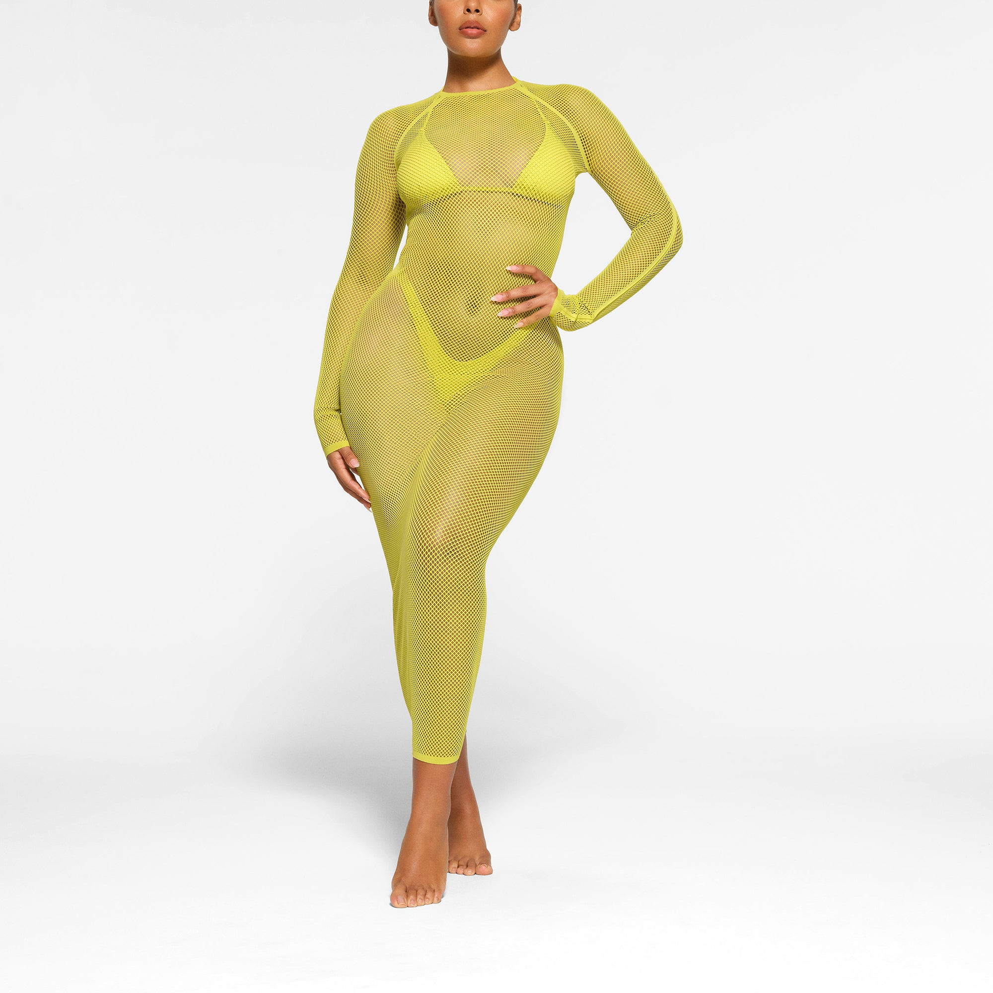 SKIMS Warp Knit Cover Up Long Sleeve Dress | Yellow | 2X/4X | Warp Knit Cover Ups | SKIMS (US)