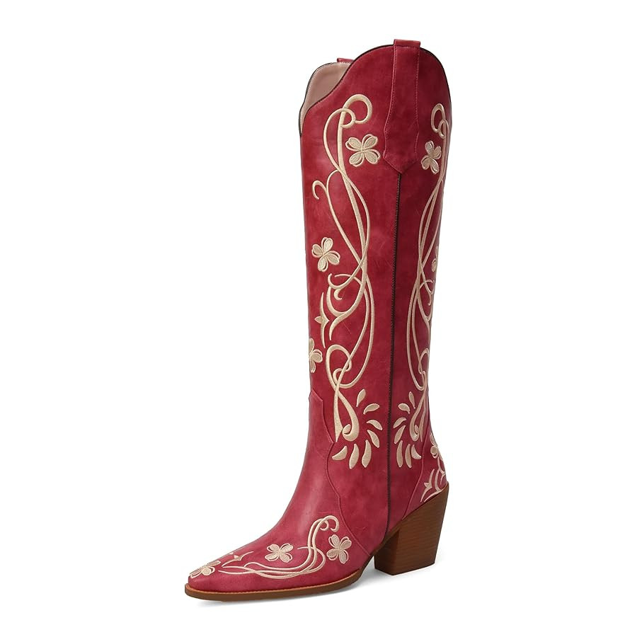 iiimmu Cowgirl Boots Women Knee High Vintage Cowboy Boots with Floral Embroidered Classic Pull On... | Amazon (US)