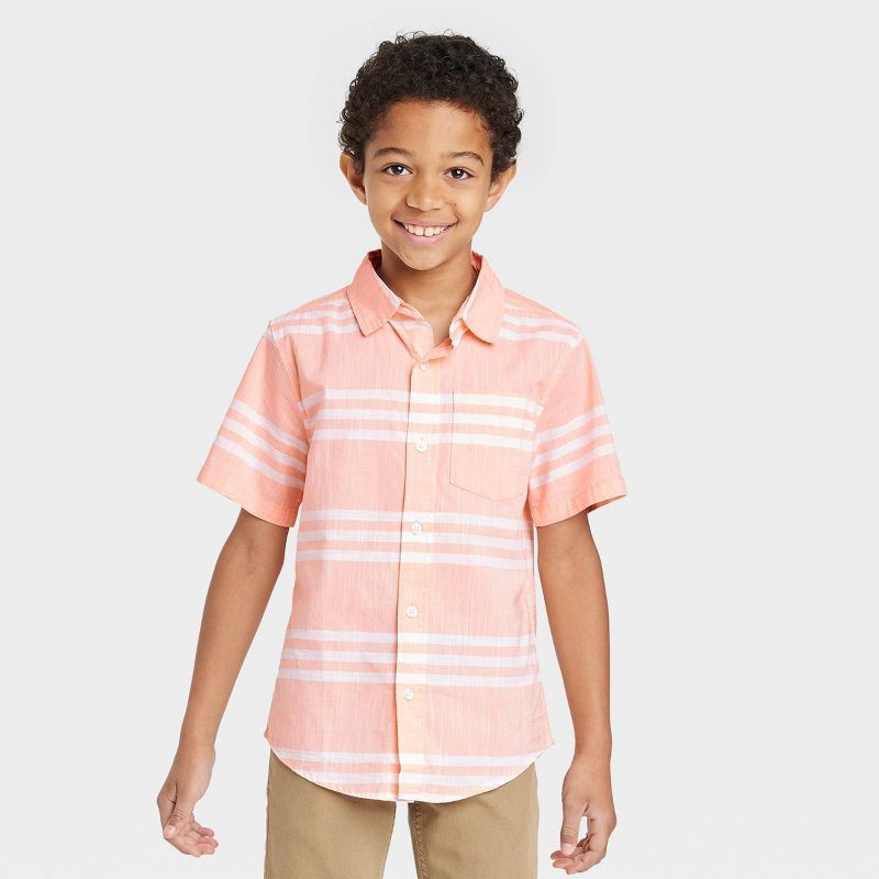 Boys' Horizontal Striped Button-Down Short Sleeve Resort Shirt - Cat & Jack™ Orange | Target