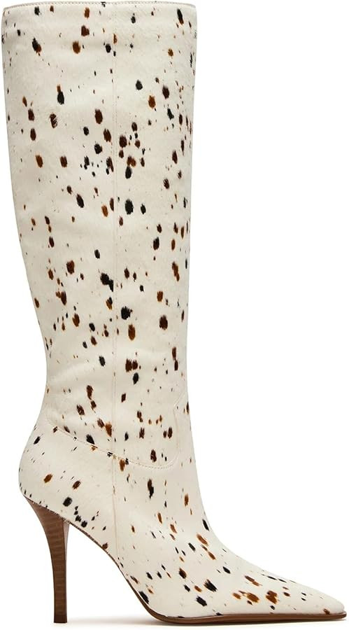 DOEYG Brown Cow Animal Print Knee High Boots for Women Pointed Toe Heeled Stiletto Boots Dressy F... | Amazon (US)