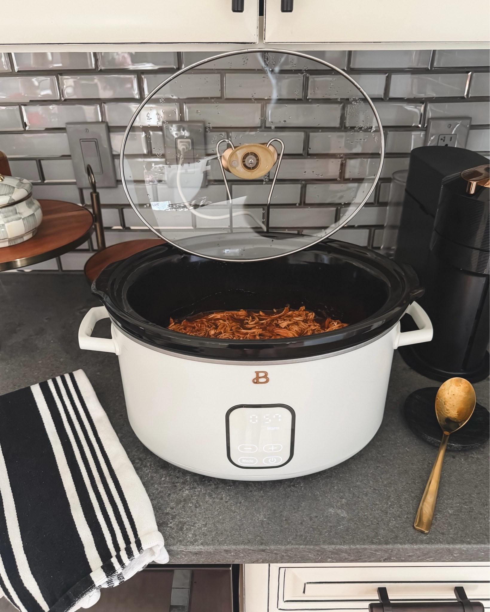 This crockpot is huge and works beautifully! Plus I love that. It has a built-in stand for the lid. ￼
Bonus: on sale

#LTKHome #LTKSaleAlert