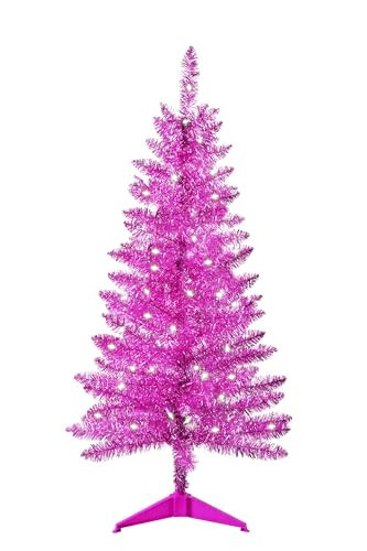 Liguanow 4ft Artificial Full Pink Christmas Tree with Separate Lights, Not Pre-lit Mini Pink Tinsel Pine Christmas Tree, 50 Lights, Small Xmas Tree for Home, Office, Party Decoration, Indoor | Amazon (US)