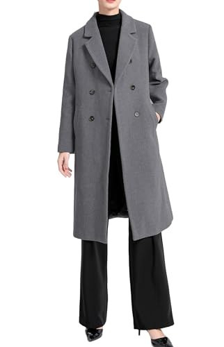 Minibee Women's Wool Trench Coats Warm Winter Pea Coat Double Breasted Mid-Long Overcoat Lapel Jackets Deep Gray M | Amazon (US)